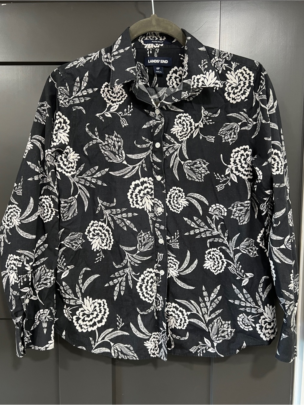 Lands' End Floral Button-Front Blouse